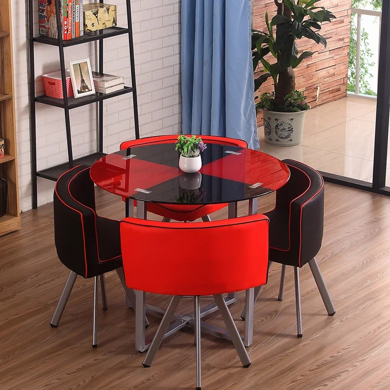 

-Modern Dining Table And Chair Set Modern Restaurant Home Dining Room Dinning Table Glass Top Round Dining Table Set
