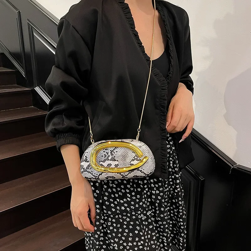 

Women's Fashion Snake Pattern Retro Wrist Bag Versatile Chain Crossbody Box Handbag Stylish Clutch Bag for Ladies