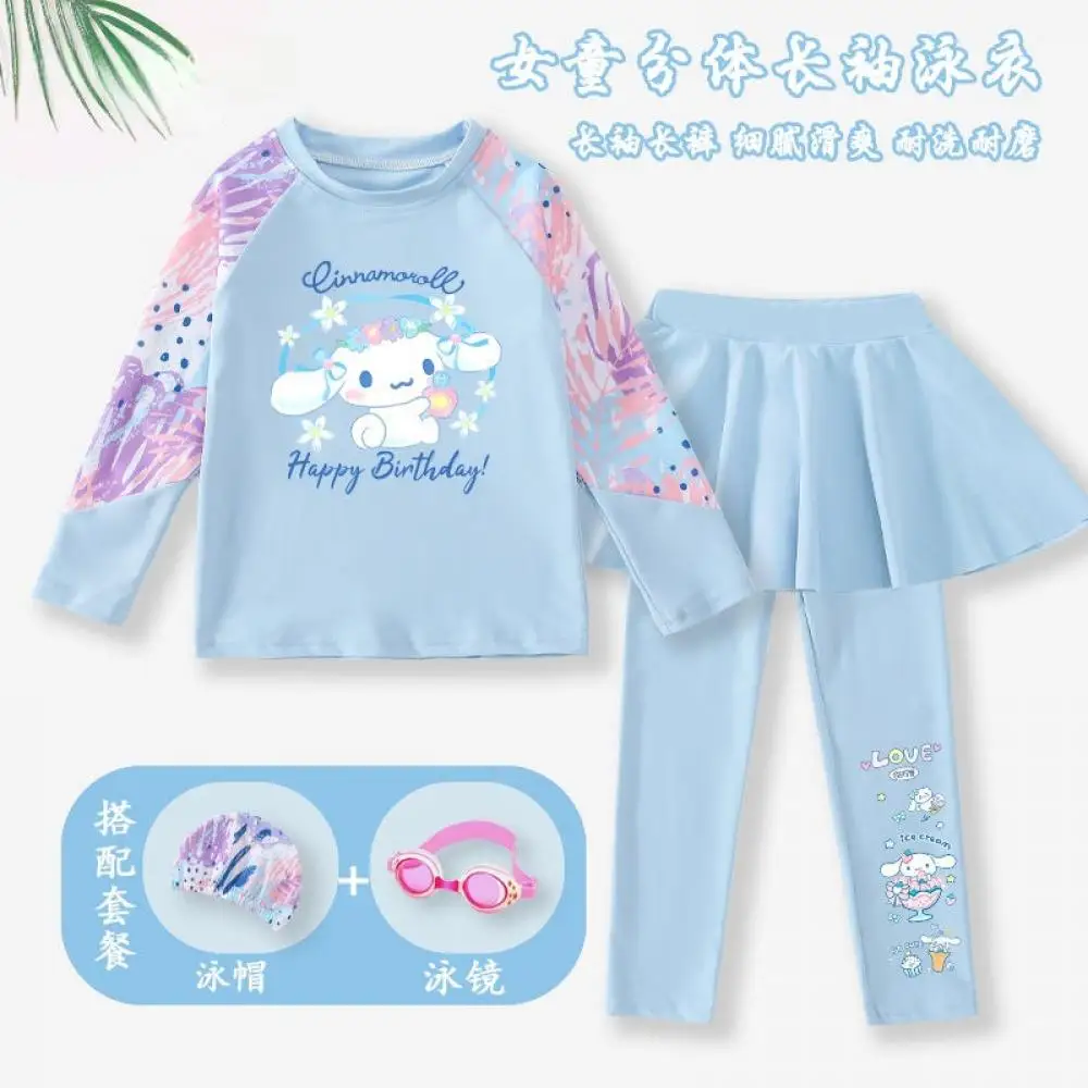 

Children's Sunscreen Swimwear Sanrios Anime Cinnamoroll Long Sleeve Split Set Professional Quick-Drying Girls Swimsuit Beachwear