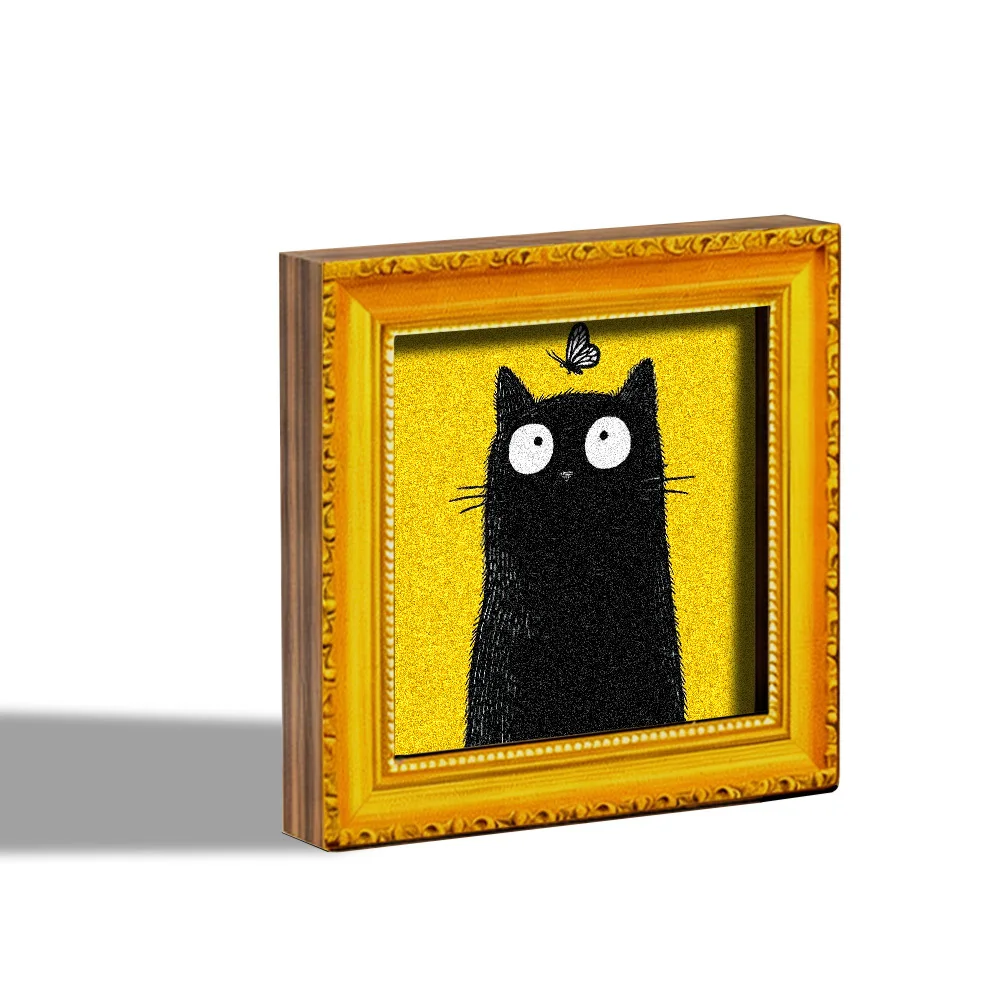 Curious Black Cat & Butterfly Fridge Magnet, Vintage Framed Magnetic Art for Kitchen Refrigerator & Home Decor