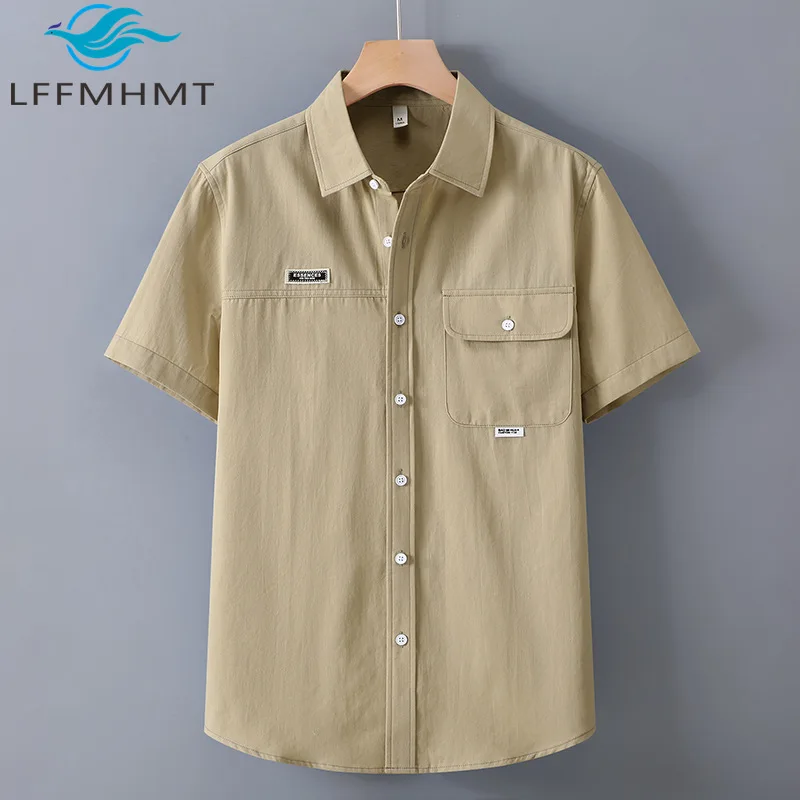 

1513 100% Cotton White Shirt for Men Summer Fashion Short Sleeve Simple Basic Business Casual Thin Breathable Comfortable Blouse