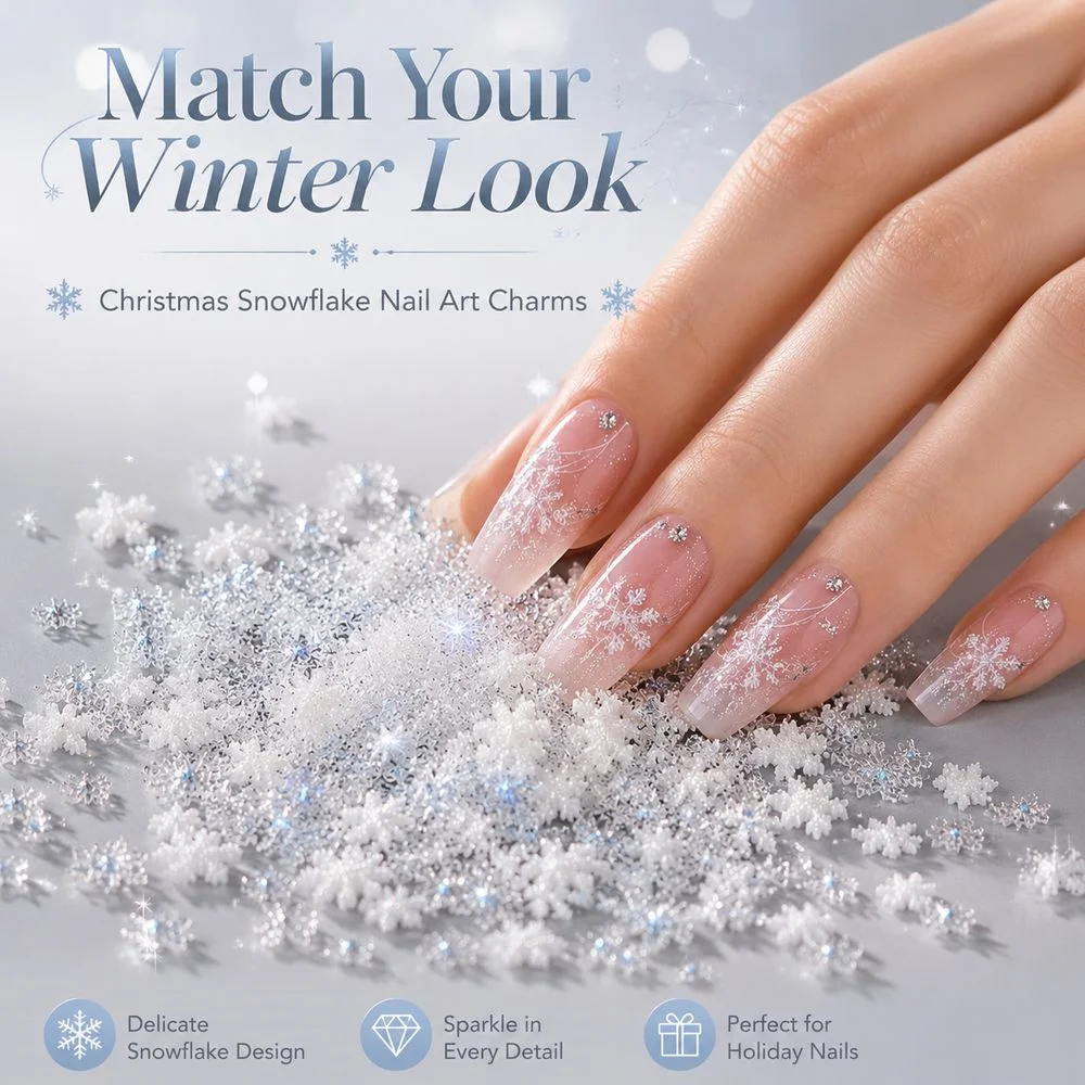 50Pcs Multi‑Size Snowflake Nail Charms 3D Resin Xmas Decorations For Festive DIY Acrylic Nails Creative Nail Art Accessories