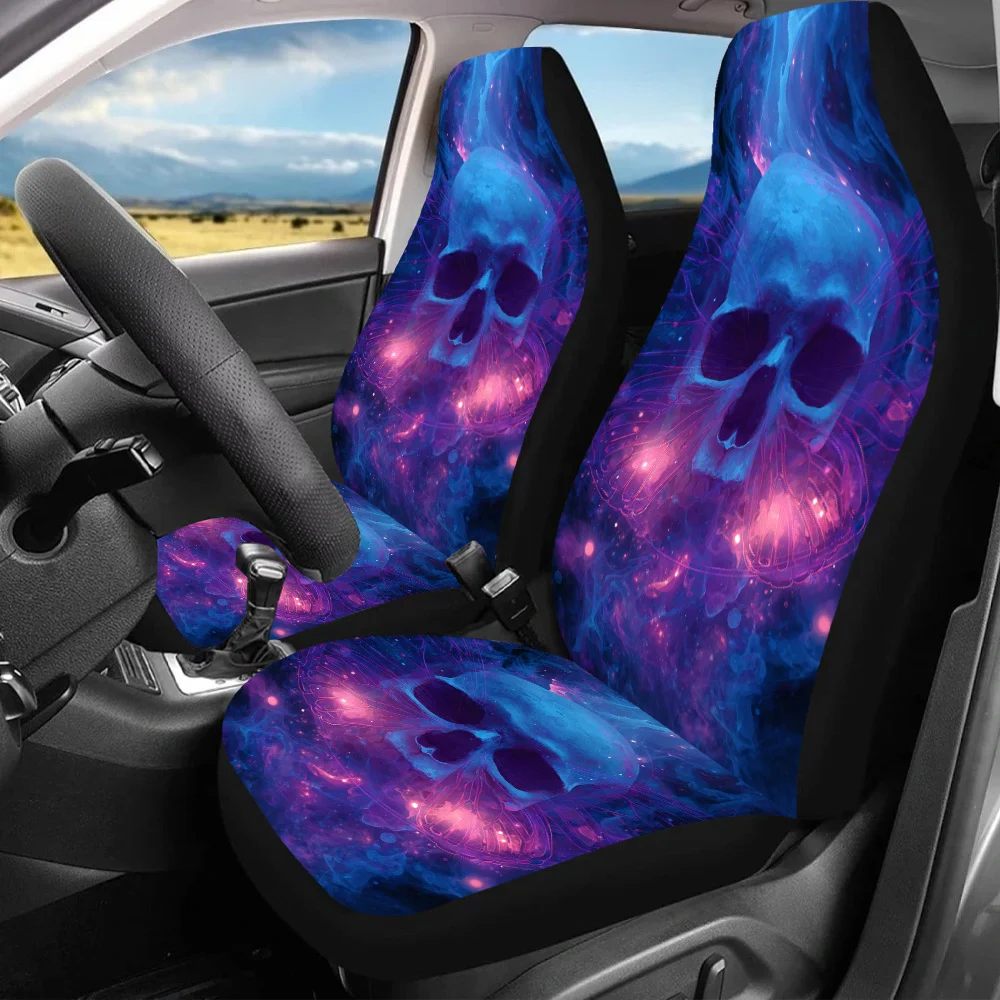 

2pcs Cosmic Skull Elegance Print Car Seat Covers For Everyone, Universal Auto Front Protector Fits Cars And SUV Sedans – Enhance
