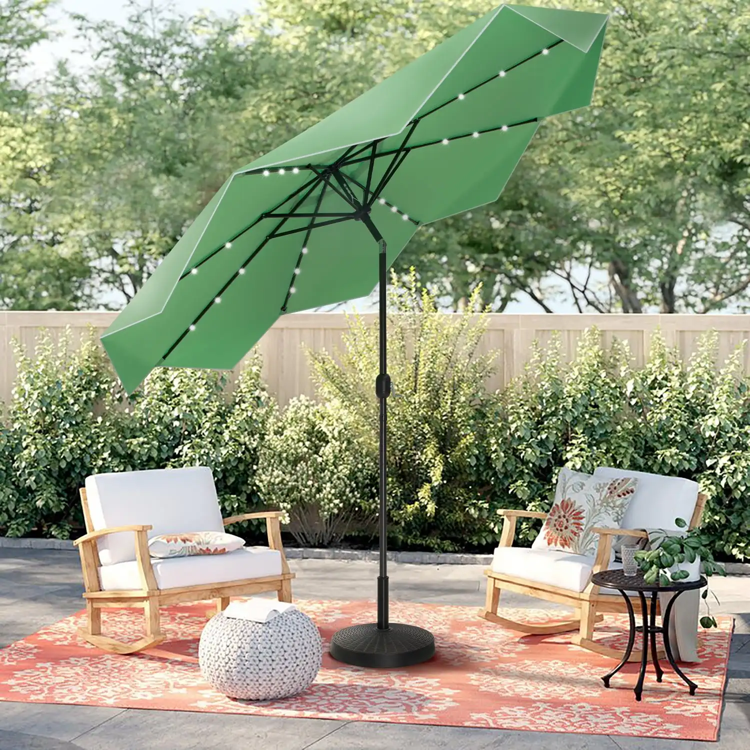 

10FT Solar LED Outdoor Market Patio Umbrella with Easy Tilt Adjustment, Green