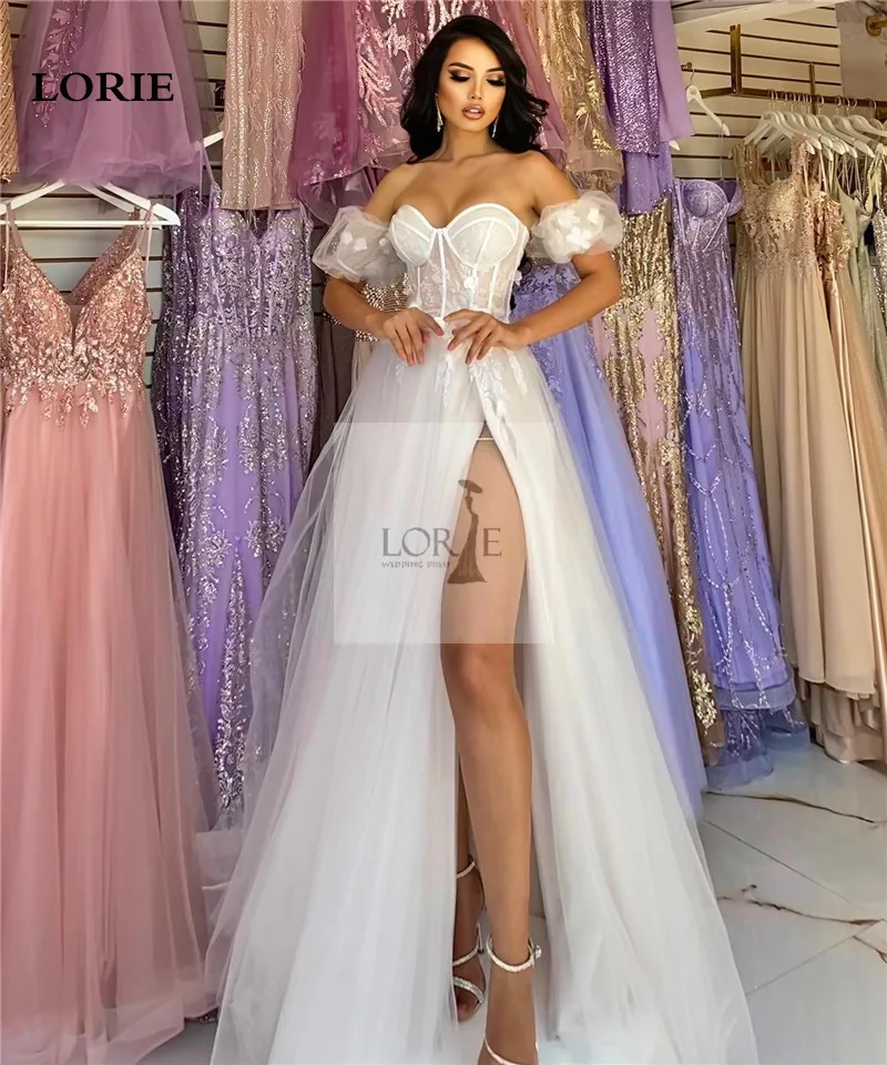 LORIE Boho Vestidos De Casamento Uma Linha Querida Pescoço Appliqued Lace Noiva Vestido Side Split Vestidos De Casamento 2023