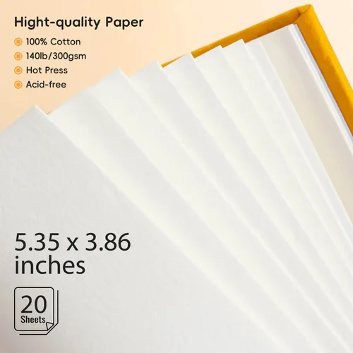 Imagen 2 del producto Cuaderno de bocetos de acuarela Arrtx, 100% algodón sin ácido, 140lb/300gsm, cuaderno de diario de acuarela de tapa dura con prensa en caliente, 20 hojas