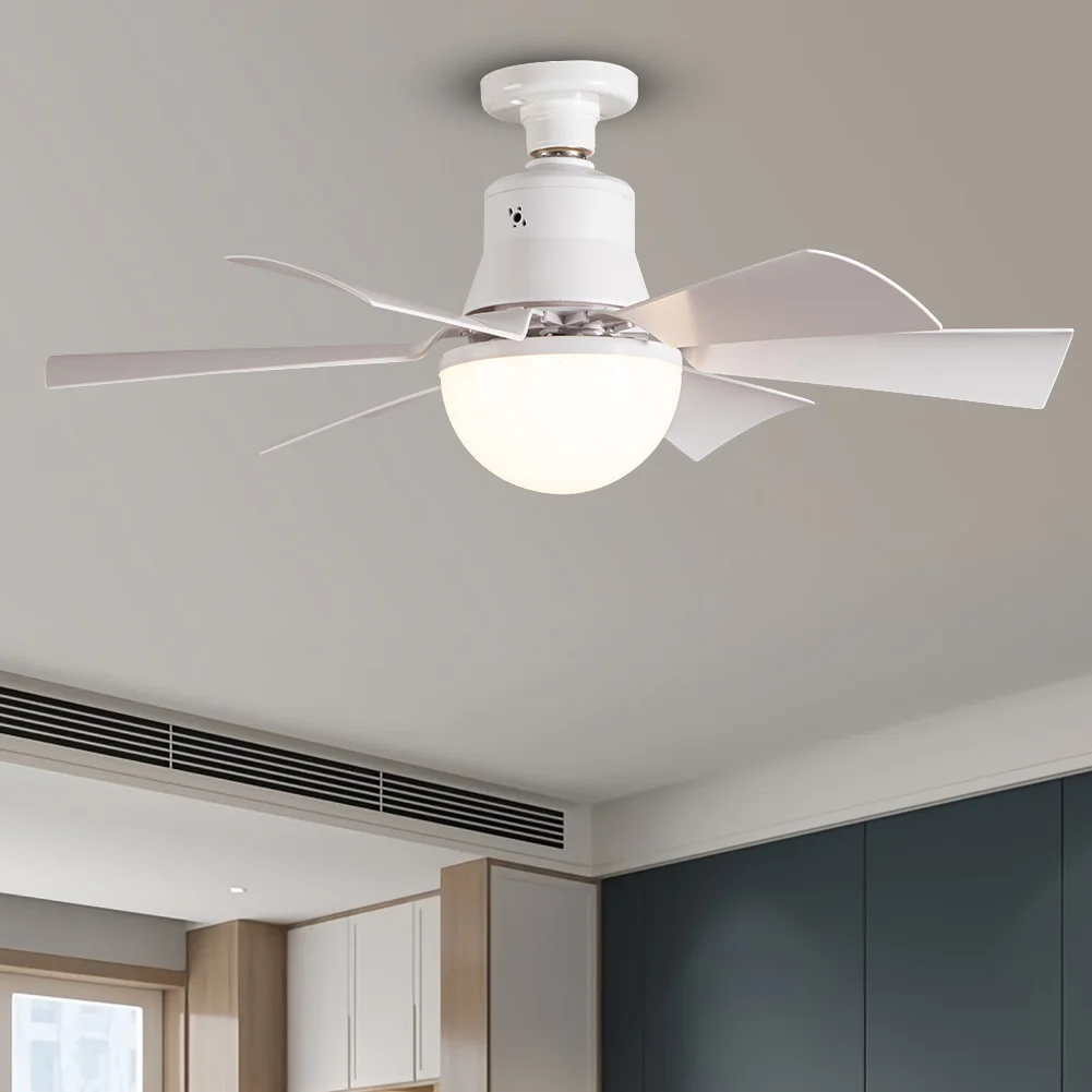 Ceiling Fan Light with Remote Timing Socket Ceiling Fan 3 Gear Wind Speed Light Bulb Fan 6 Blades for Living Room Bedroom