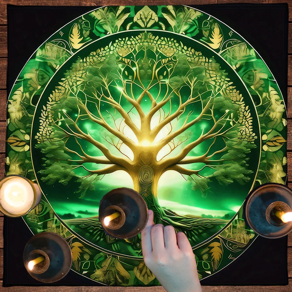 Mantel de Tarot de árbol de la vida verde encantado, tela de Altar cuadrada de energía natural mística para decoración de Altar de adivinación, tela de Tarot