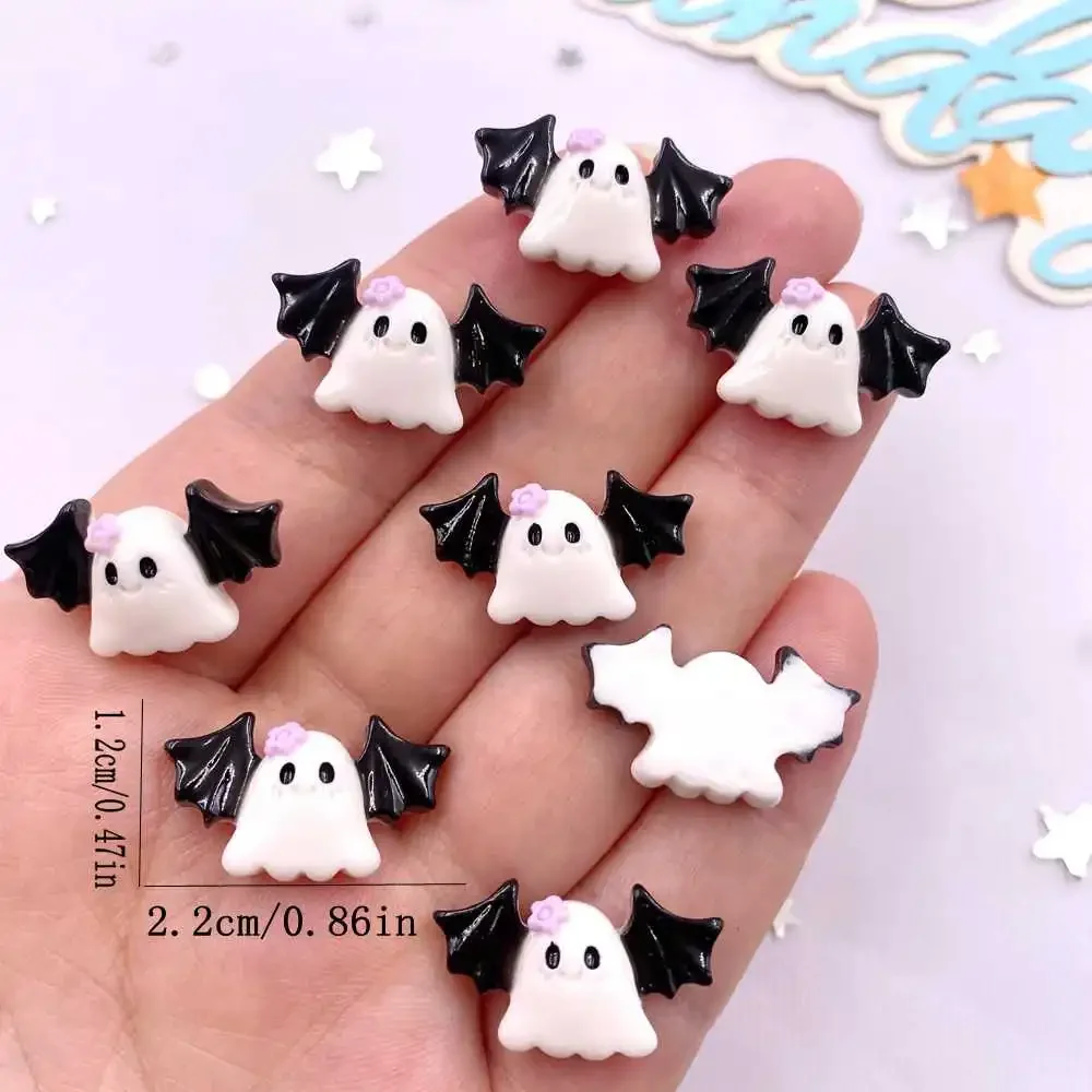 10Pcs Resin Colorful Cute Witch Hat Cat Bat Skull Figurines Flat back Stone DIY Bow Halloween Decor Scrapbook Crafts Accessories