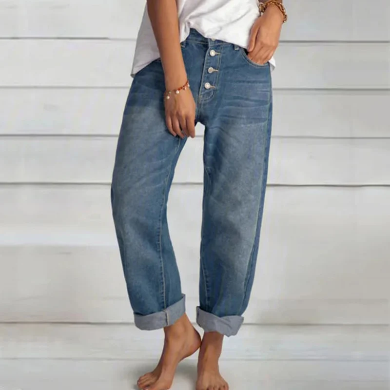 Women's New Fashion Vintage Blue Straight Pants 2024 High Waist Mom Wide Leg Denim Pants Oversize Overalls Loose Ladies Jeans