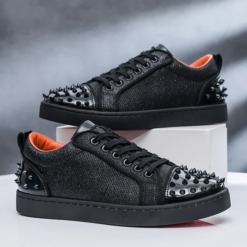 2027 New Comfortable Soft Punk Style Board Shoes Fashion Nail Anti Slip Wear Resistant Personalized Sneakers Men's Casual Shoes