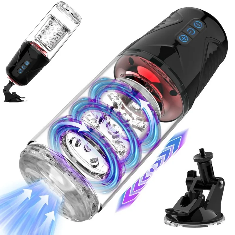 ذكر معدات الاستمتاع واللعب الجنسي للرجال تلسكوبي الدورية الحلق العميق الجنس عن طريق الفم الاهتزاز جيب كس الضارب اللسان آلة الجنس #1