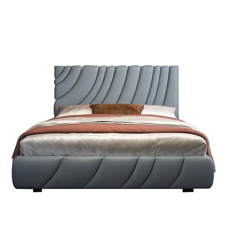 Italian light luxury leather double bed master bedroom modern leather bed