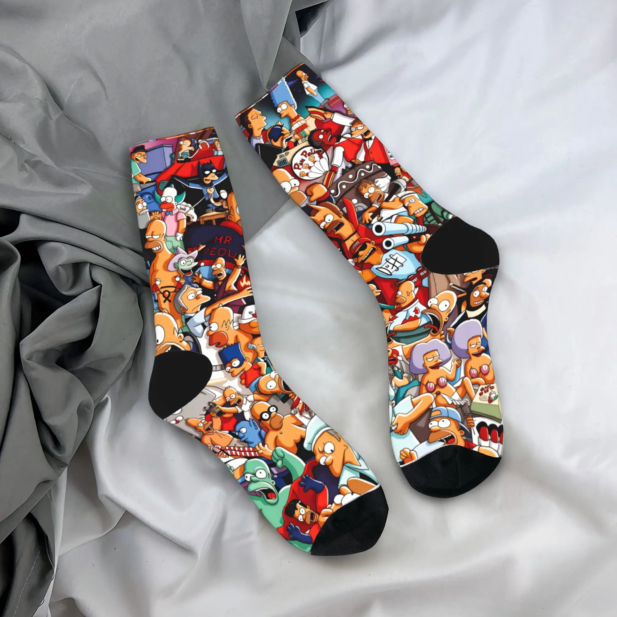 

S-Simpsons Dark Style Characters Collage Socks Design Stockings Non Slip Unisex Men Socks Quality Autumn Vintage Climbing Socks