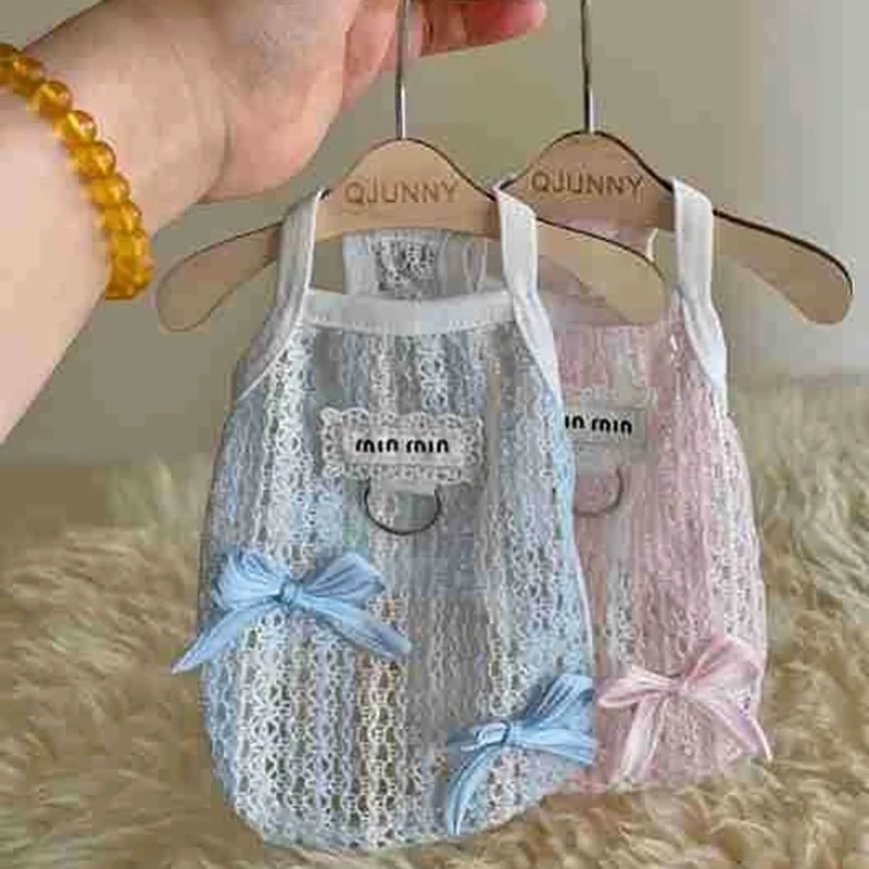 

Spring and Summer Breathable Dog Clothes New Bow Pet Vest Hollow Out Lace Puppy Sling Fashionable Pet Supplies