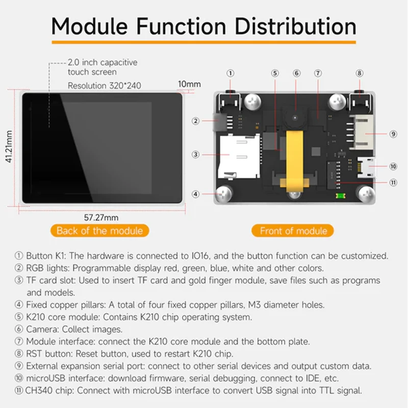 Yahboom K210 Visual Recognition Module AI projects Perfotmance for Arduino,STM32, Raspberry Pico, Micro:bit Controller Board