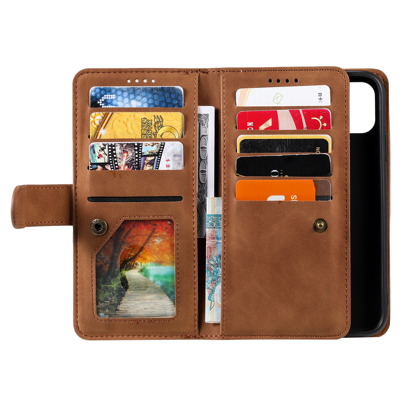 Multicard Solt Zipper Flip Leather Wallet Case dla iPhone 14 15 Pro Max 13 12 Mini 11 SE 2022 X 6 6s 7 8 Plus XR XS Book Cover — zdjęcie produktu 3