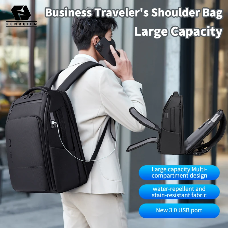 FENRUIEN Business USB Charge Laptop Men Backpack Waterproof 35L Multi-Pocket Trip Travel Backpacks