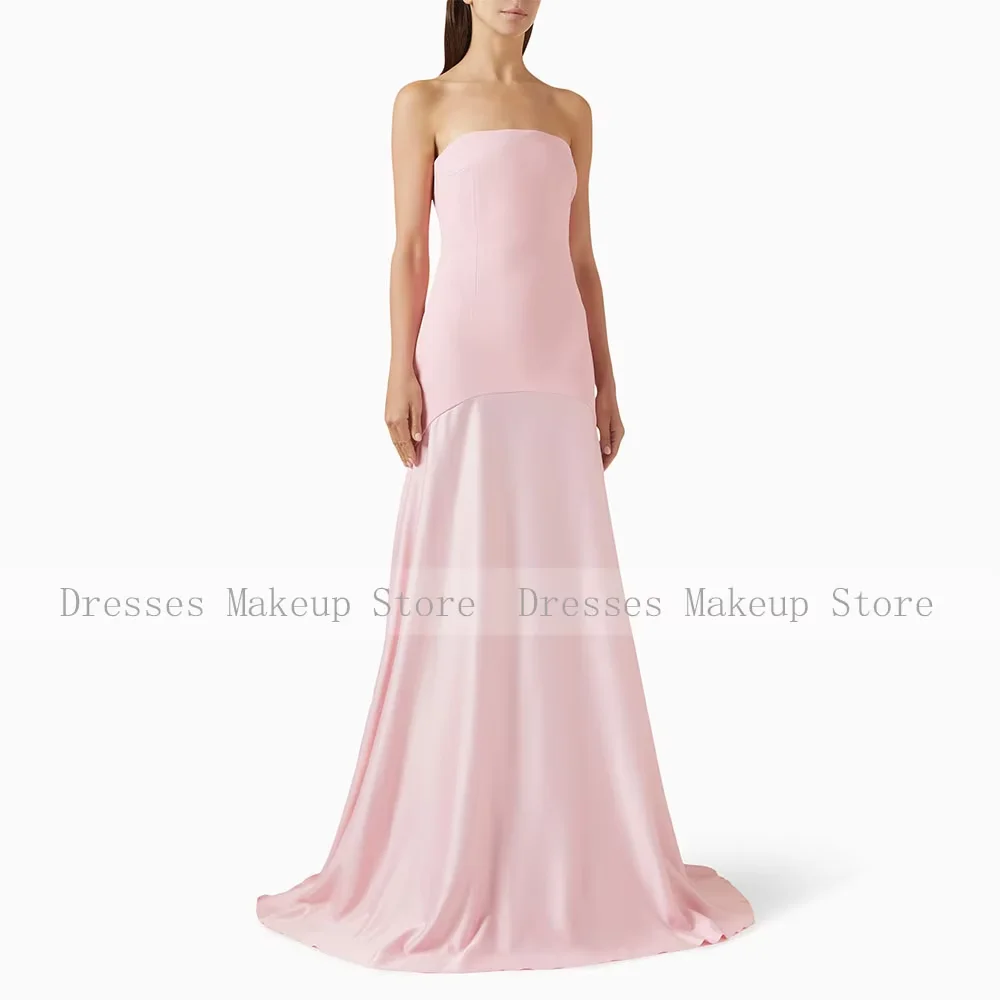 Customized Women's Wedding Guest Dresses Light Orange Mermaid Formal Party Gowns Back Slit Strapless Simple Evening Dress Long image 5