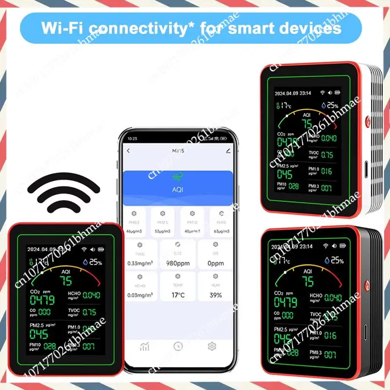 -A21Z Tuya Wifi 15 In 1 Air Quality Detector Household Portable AQI PM0.3 PM1.0 PM2.5 PM10 CO CO2 TVOC HCHO Tester With Mount