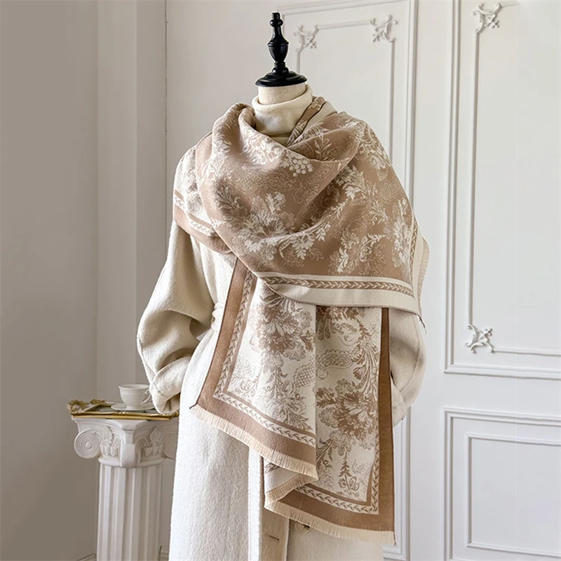 

2025 Winter Cashmere Scarf for Women Luxury Warm Shawl Floral Print Windproof Cape Pashmina Handerchief designer Female Scarf