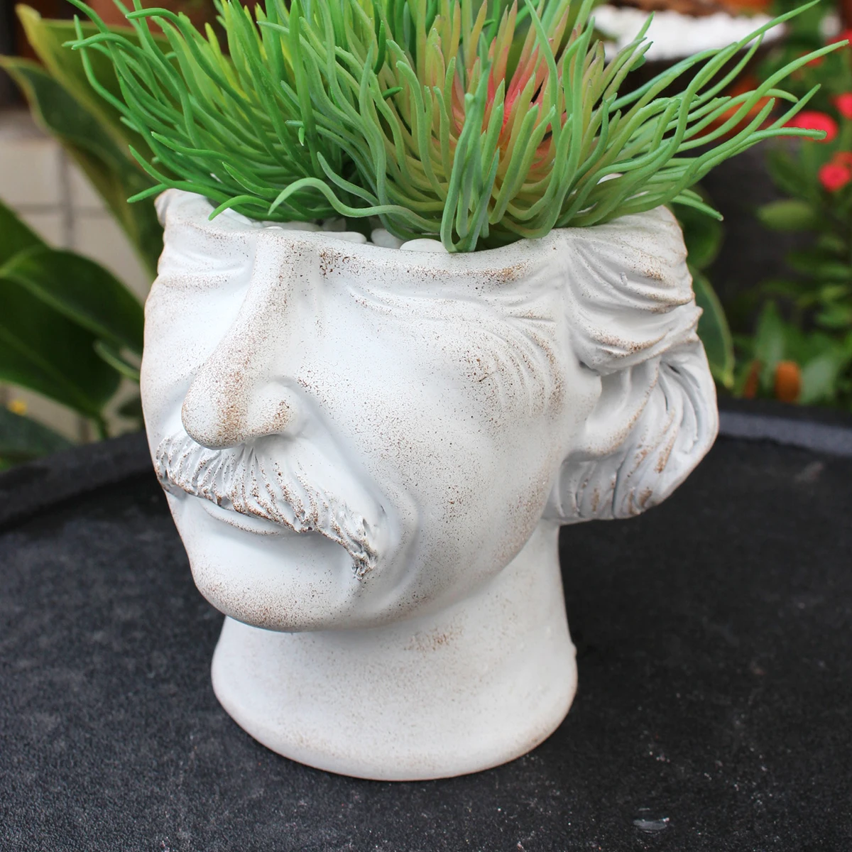 1pc minimalist style head flower pot, retro style garden decoration flower pot, with built-in drainage hole