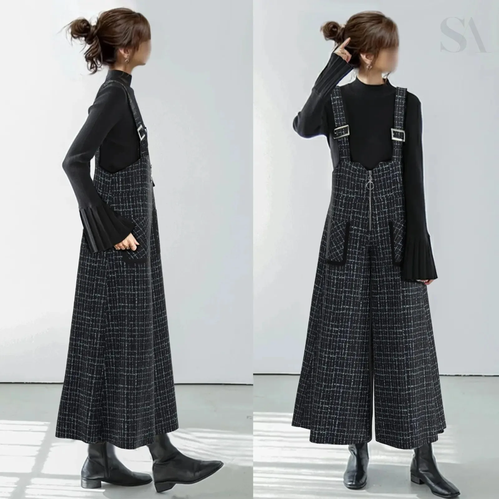 

Японский винтажный комбинезон с широкими штанинами для женщин: весенне-осенний, для невысоких, повседневный, модный, свободный, стройнящий