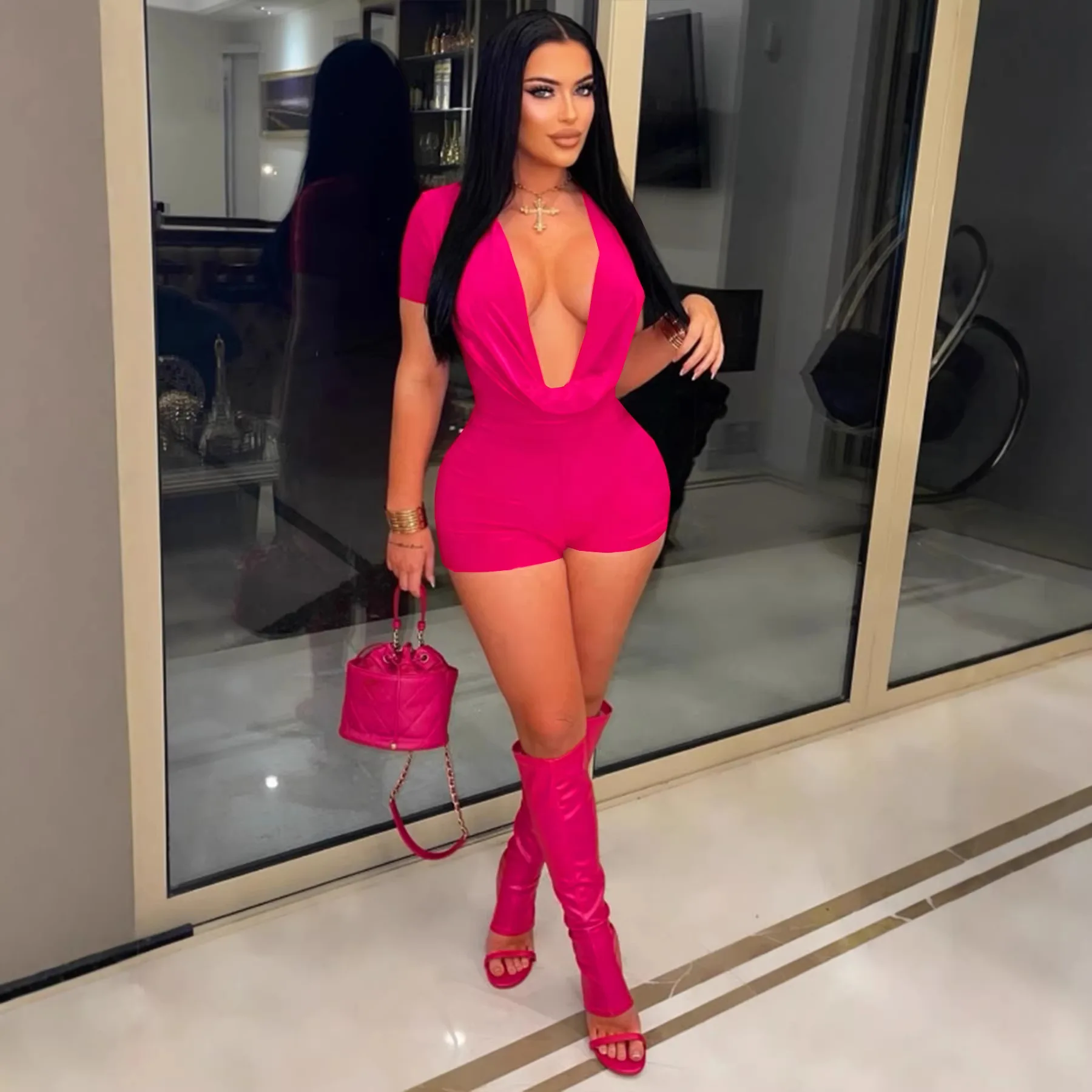 

Women's Plunge V Neck Backless Sleeveless Bodycon Party Club Night Rompers