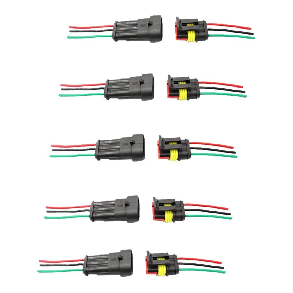 AWG Copper 5 Kits Car Waterproof 3 Pin Way Electrical Connector Plug With Wire (Package includes 5 set)