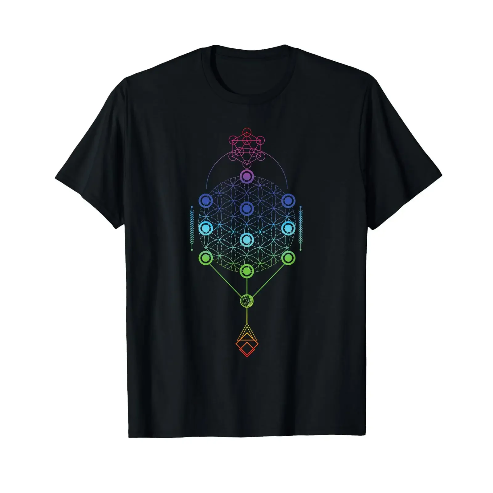T-Shirt mit Blume des Lebens und heiliger Geometrie, Yoga-Motiv, Vintage-Look, gewaschen, weich, Designerkleidung, atmungsaktiv, leicht grafisch, stilvoll, modisch