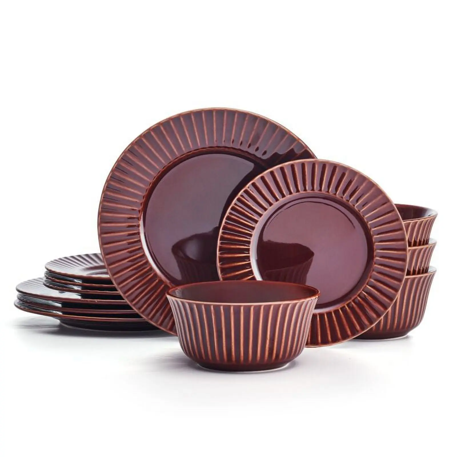 

Red Stoneware Dinnerware Set of 12 Pieces