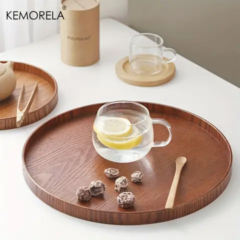 Kemorela 4 크기 라운드 아카시아 나무 서빙 트레이 장식 트레이 농가 캔들 홀더 트레이 주방 카운터 홈 인테리어 Best5