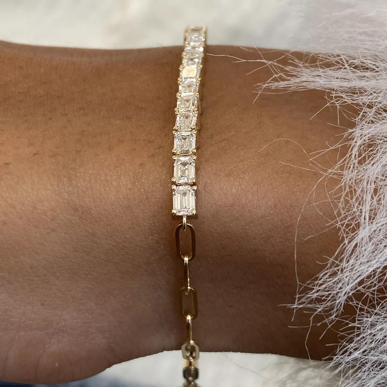 14K Yellow Gold Chain Bracelet Emerald Cut CVD HPHT Lab-Created Diamond 14pcs 1.79ctw EF Color VS-VVS Wedding Bracelet For Women