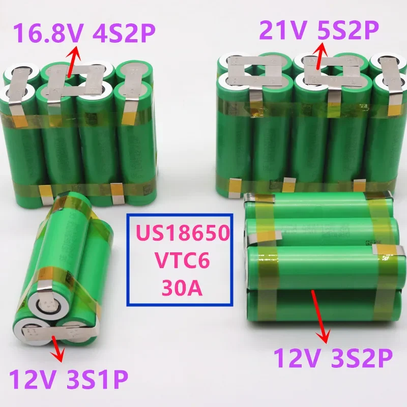 

12V - 21V US18650 VTC6 6000mAh 30amps for 12.6v screwdriver battery weld soldering strip 3S1P 12.6v battery pack (customize)