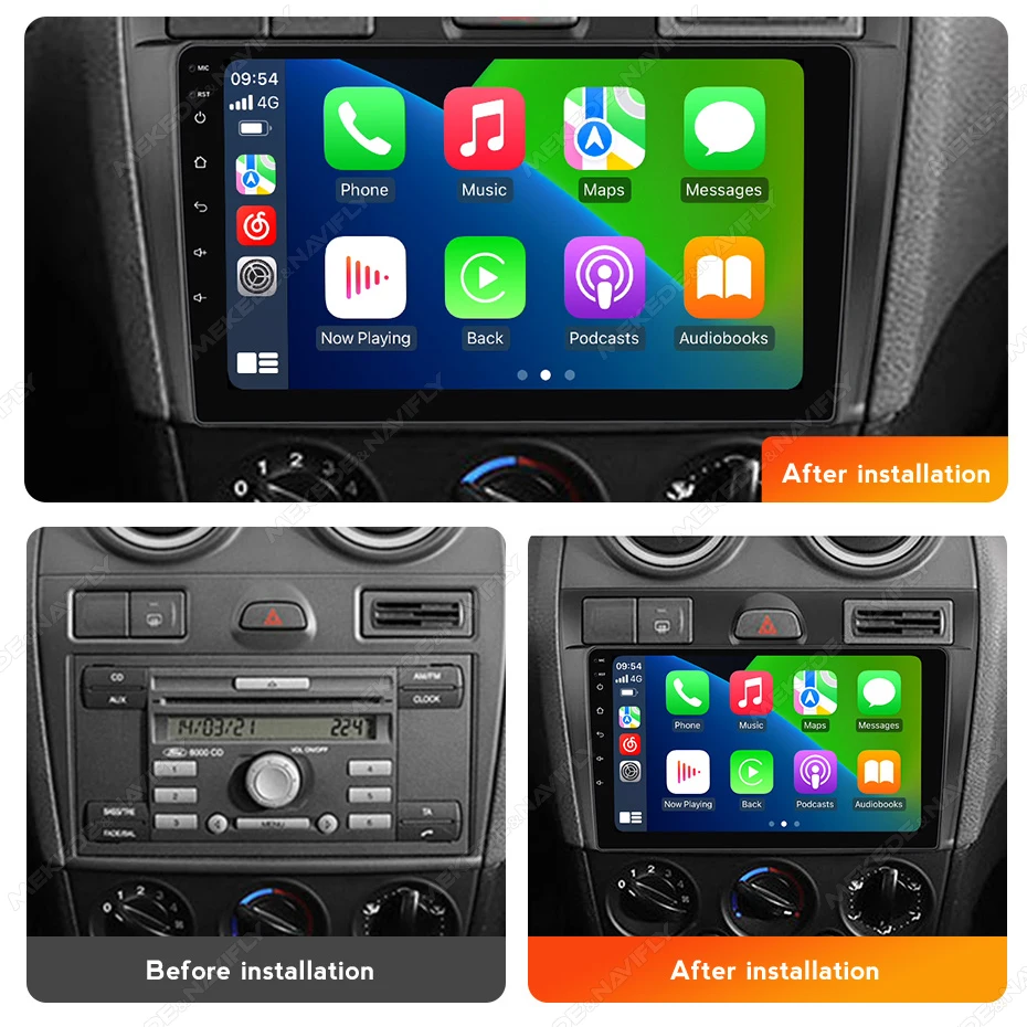 MEKEDE-reproductor Multimedia con pantalla inteligente de 9 pulgadas para coche, radio con Carplay, Android, GPS, WIFI, 4G, para Ford Fiesta Mk VI 5