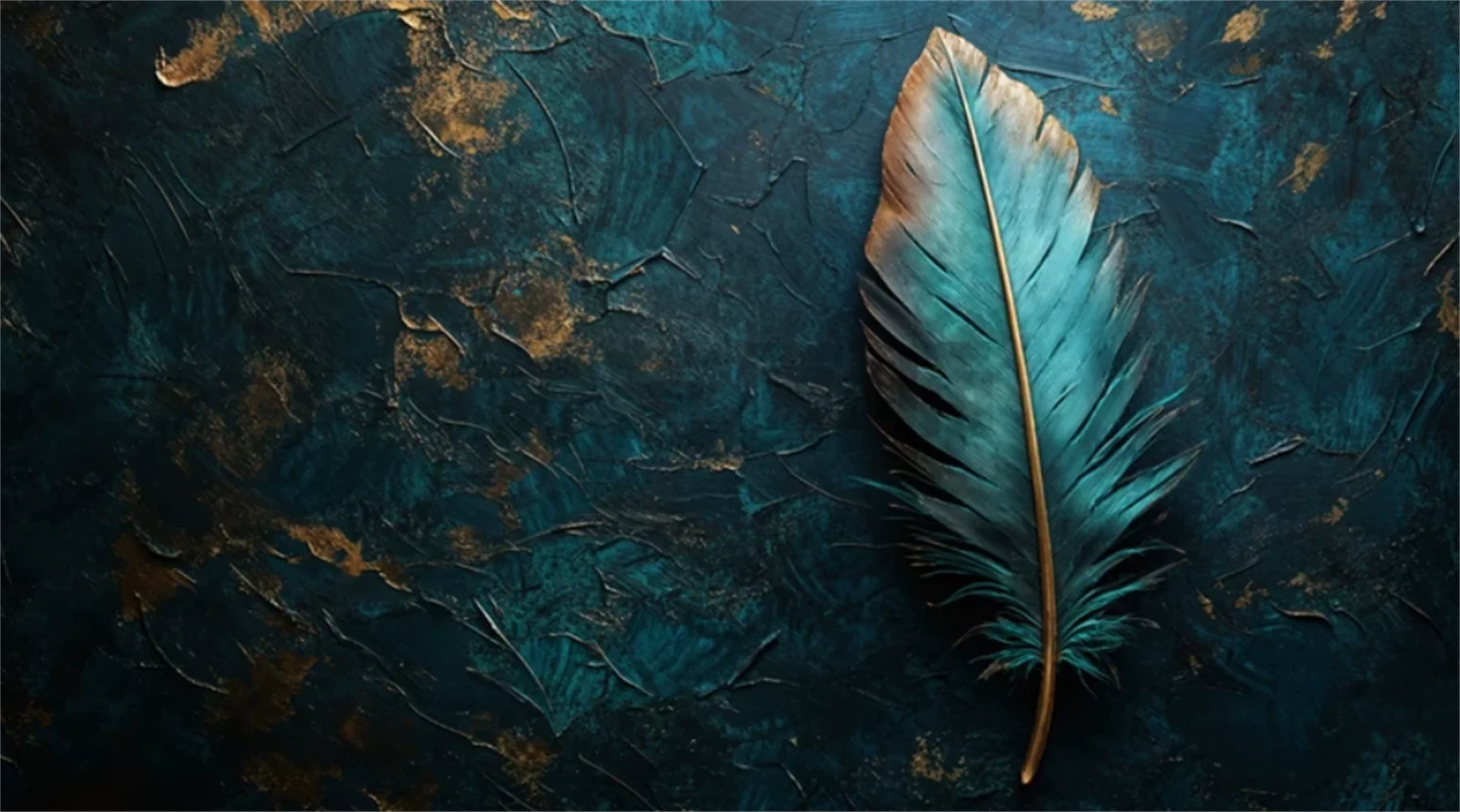 French retro blue feather wallpaper with high-end customized murals on the background wall of the hotel living room
