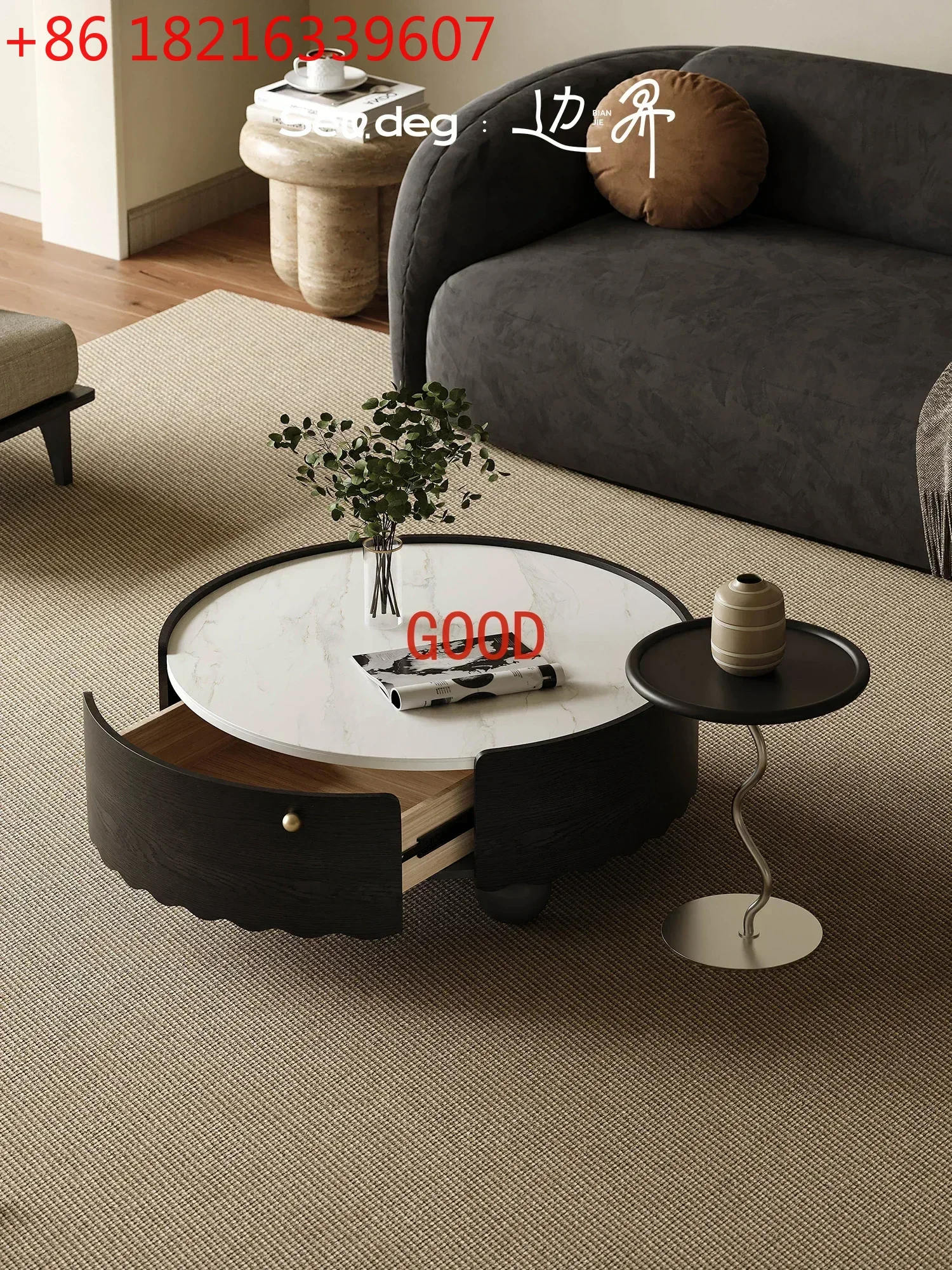 

Круглый чайный столик TAO Stone Plate для итальянской гостиной, черный