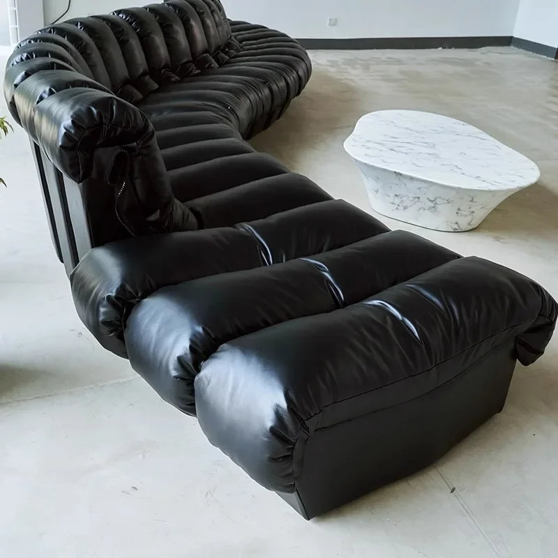 Leather module snake-shaped sofa, designer villa special-shaped S-shaped large flat-layer Italian style