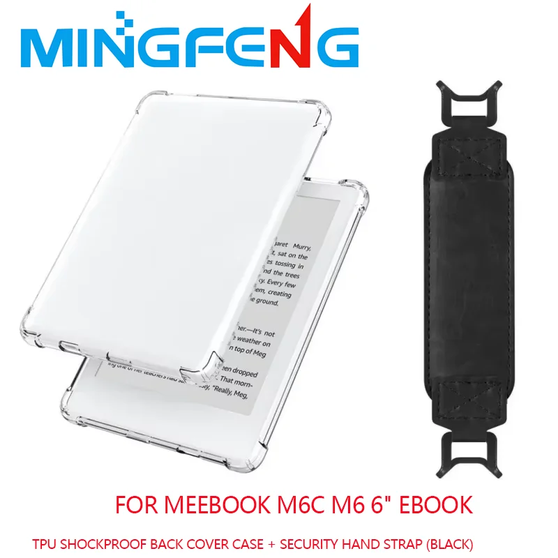 

2-IN-1 For Meebook M6C M6 6" eBook Clear TPU Shockproof Back Cover Case + Security Hand Strap (Black)