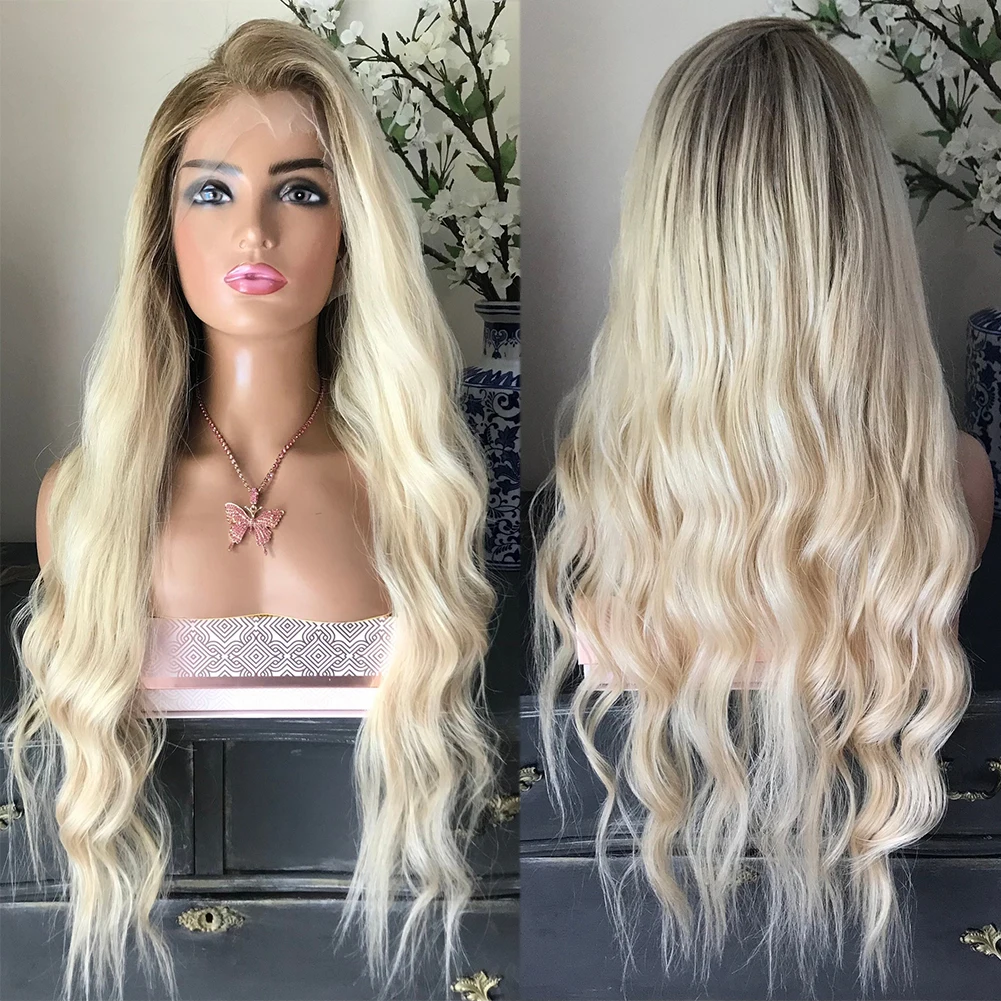 

FUTURA Synthetic Lace Front Wig Natural Loose Wave HD Lace Wigs High Heat Fibre Platinum Blonde Wig Melt Ash Roots Free Part