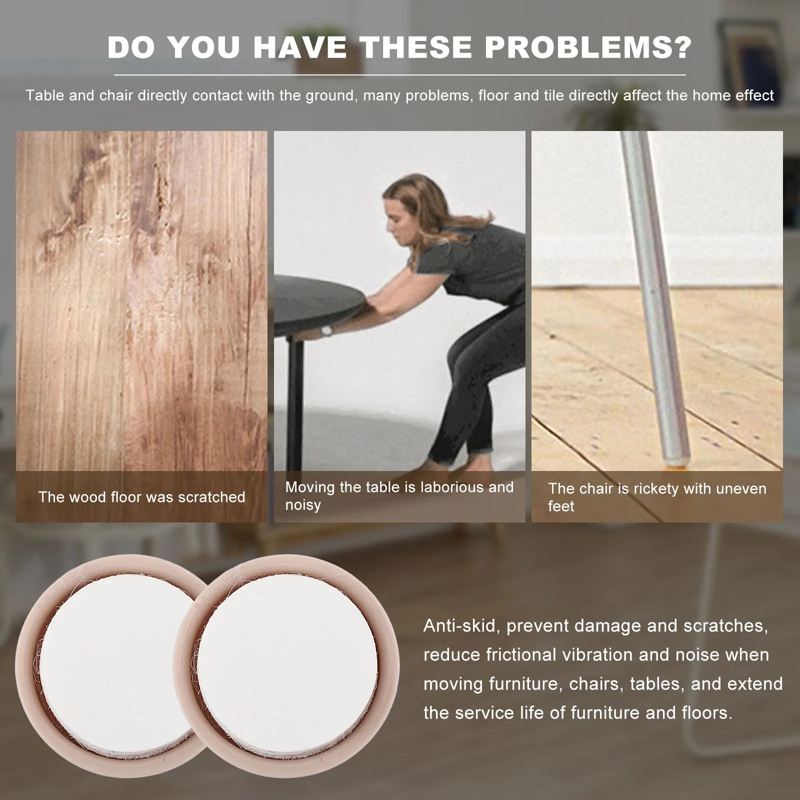 

16Pcs Furniture Leg Bottom Round Glide Pads Self-Adhesive Floor Protector Noise-Proof Stick-on Chair Table Foot Pads for Wood