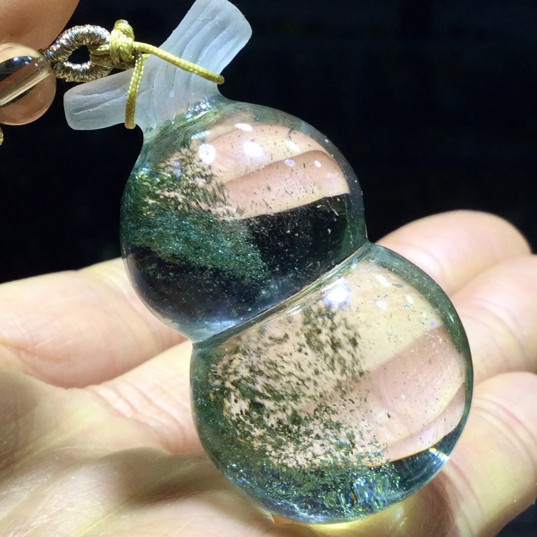 

Natural Green Phantom Quartz Pendant Jewelry 44.5*24.5*22mm Gourd Women Men Necklace Water Drop Phantom Rare Garden AAAAAA