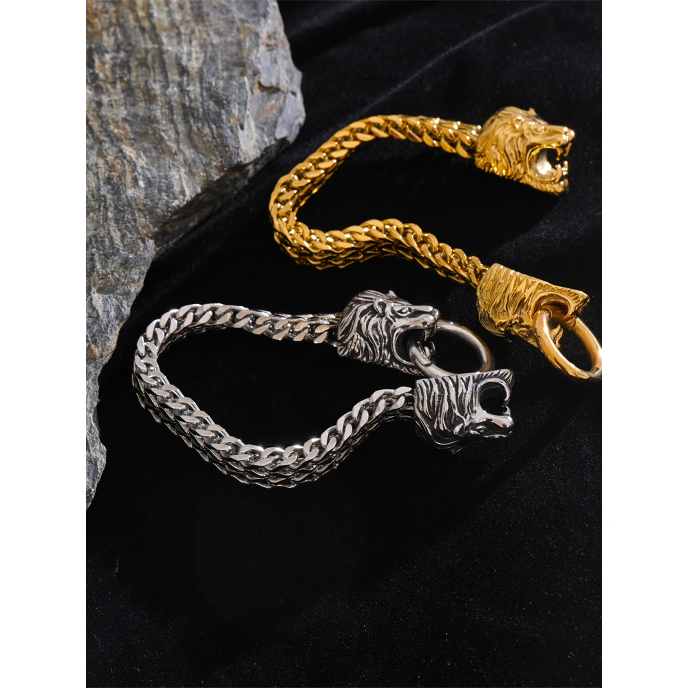 Yhpup Exaggerated Lion Cuban Chain Thick Bracelet Bangle Men Texture Stainless Steel 18K Gold PVD Plated Personalized Jewelry