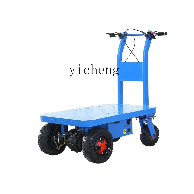 

ZK electric flat truck, steel plate hand push, manned load electric truck, warehouse construction site pulling trolley