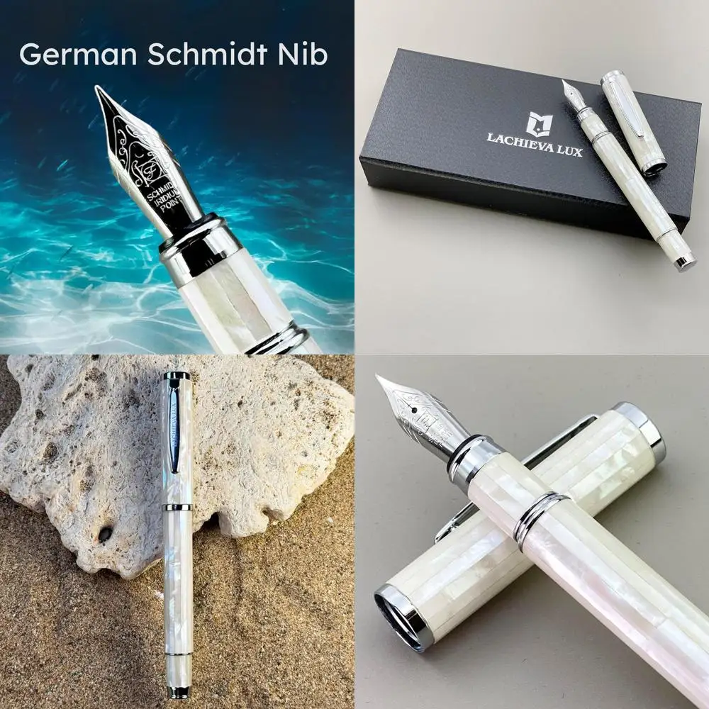 

Luxurious Pearl White Mother of Pearl Fountain Pen with German Fine Nib - Premium Writing Gift for Holidays