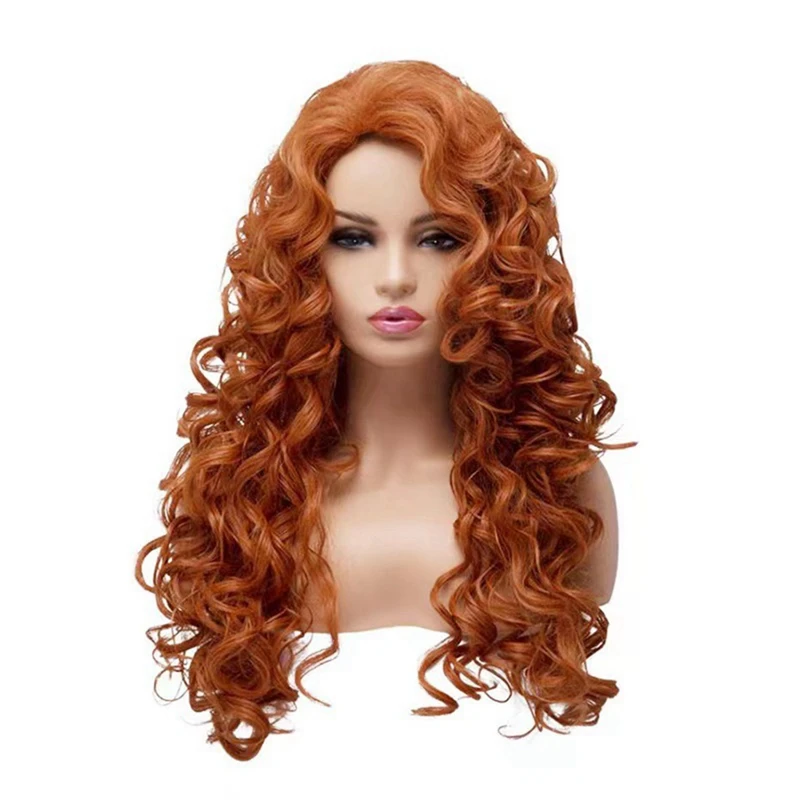 

European And American Style Women's Brown Long Curly Wig Wool Curly Wig Medium Parted Chemical Fiber Wig