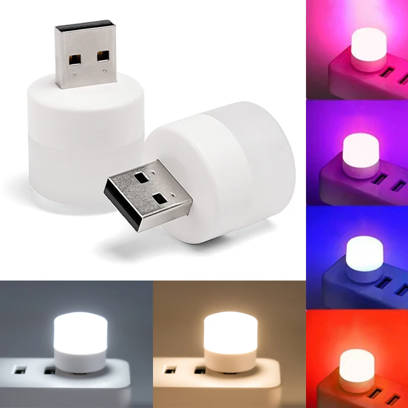 Mini lámpara de enchufe USB para protección ocular, luz LED de noche para regalo festivo, carga USB, pequeña lámpara redonda para libro, lámpara de noche para dormitorio