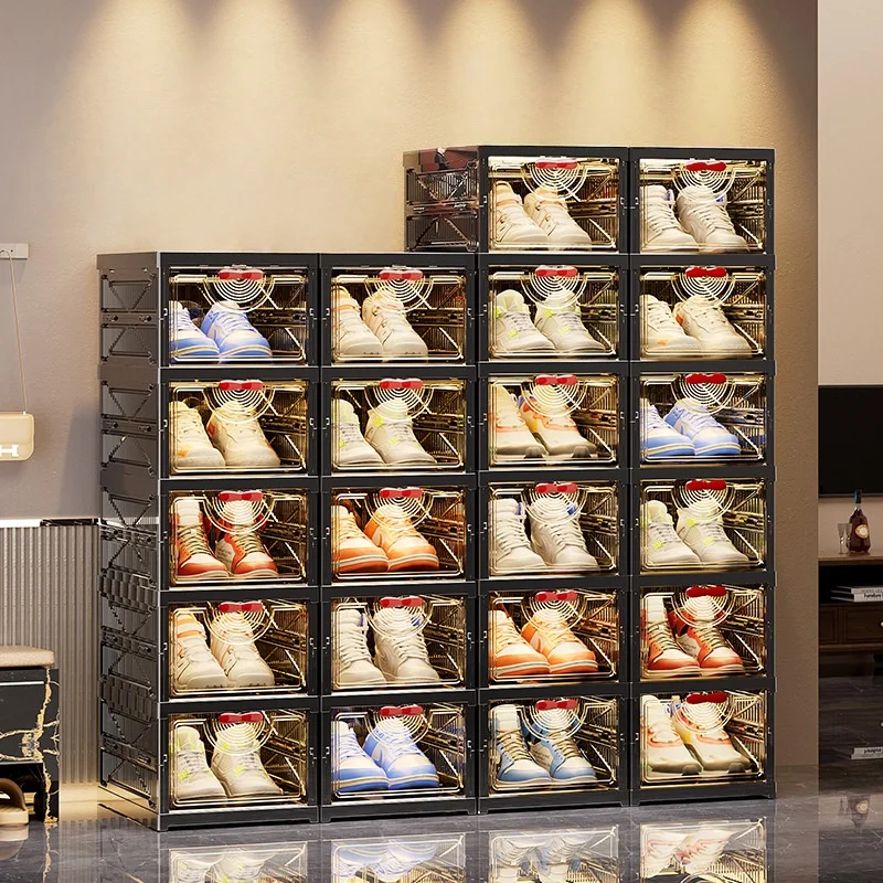 Portable Shoe Cabinet Living Room,Stackable Storage Organizer Cabinet With Doors And Shelves