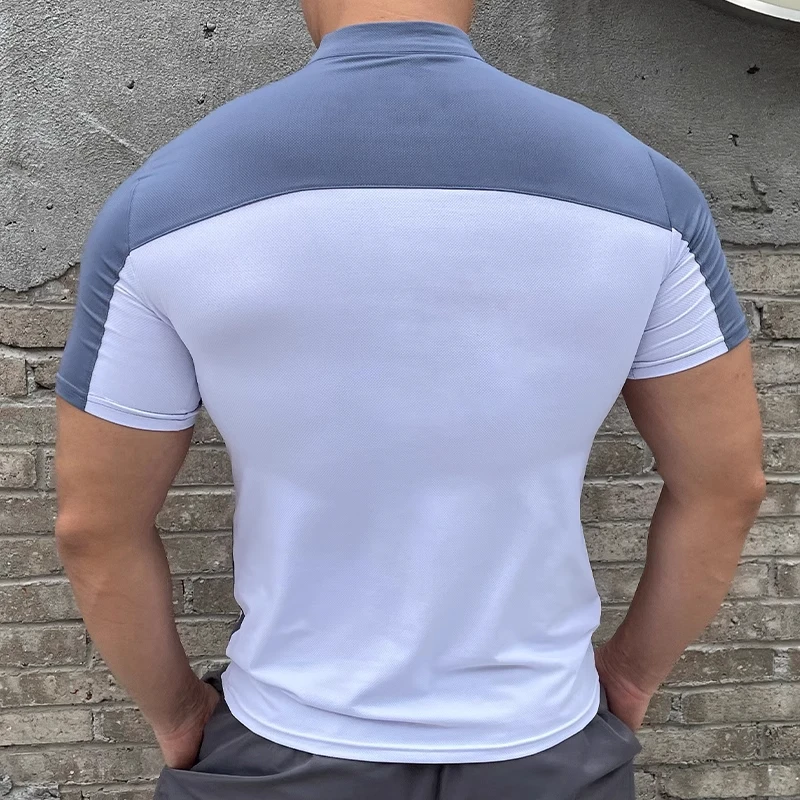 Zipper polo Sport Shirts Breathable Top Elastic Fitness Summer spandex Quick Dry silky Short Sleeves Training Running Tees