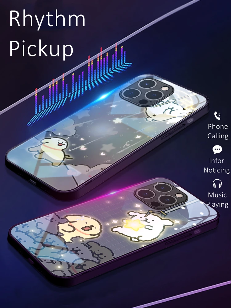 Couple Puppy Party Colorful LED Light Glowing Luminous Phone Case for iPhone 11 12 13 14 15 X Xs Xr Mini Pro Max Plus Cover